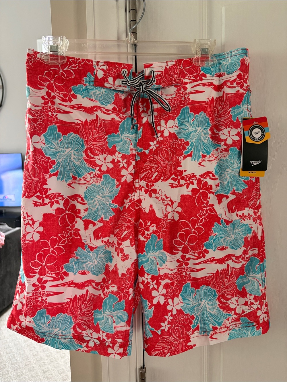 Speedo Men’s Red & Aqua Tropical Floral Swim Shorts